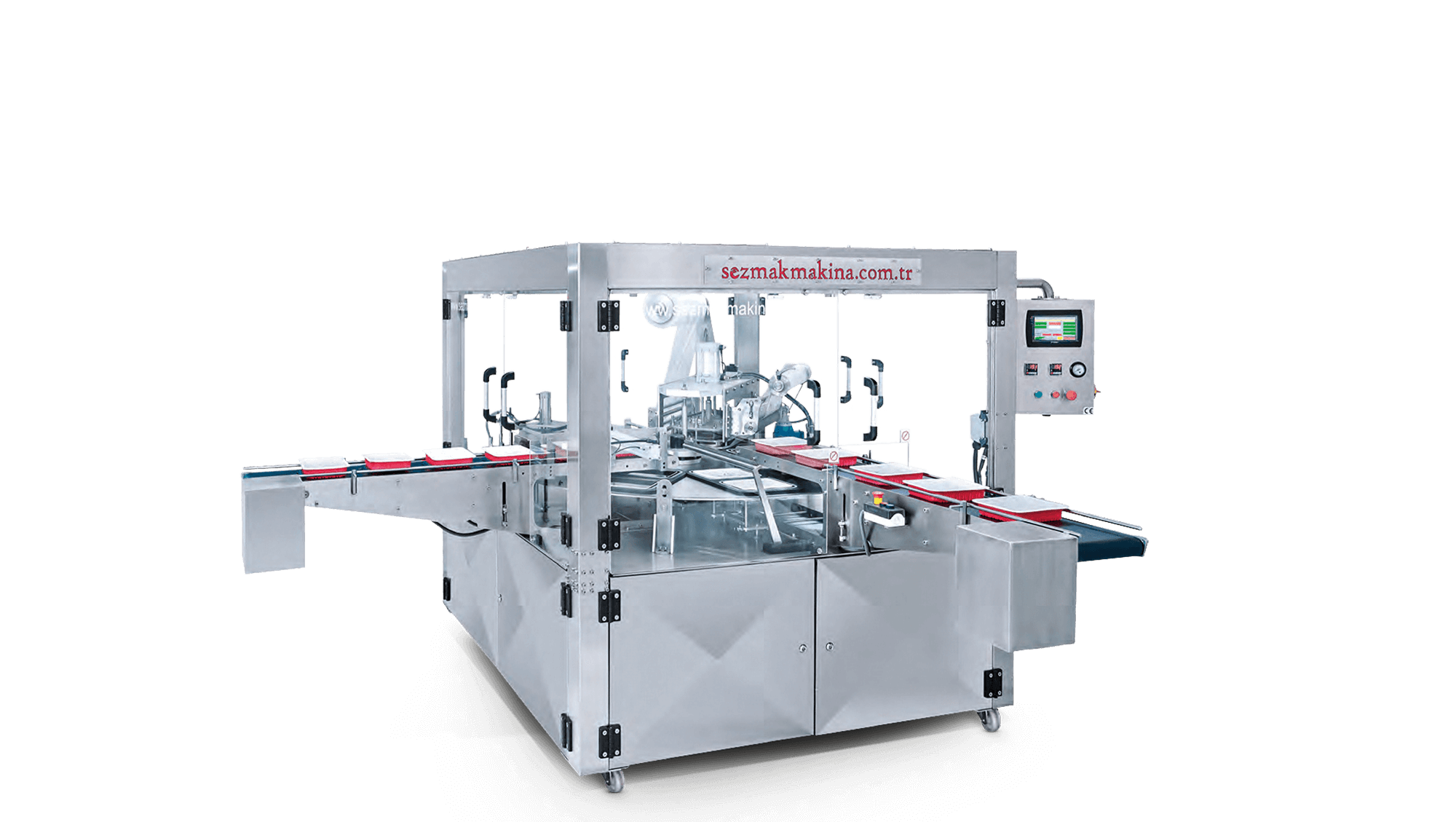 Oberfolienschneide- und Versiegelungsmaschine mit Vakuum- und Gassystem